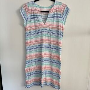 Striped Multicolor Casual Dress- Resort Wear, Vacation, 100% Cotton, Summer